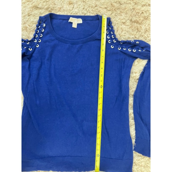 Michael Kors Blue Knit Sweater XL Long Sleeve‎ Lace Up Shoulder Detail - Picture 7 of 7